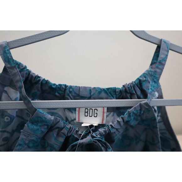 BDG x Urban Outfitters Sz Sm. Blue Eva Tie-Front Ruched Strap Trapeze Mini Dress - Picture 3 of 11